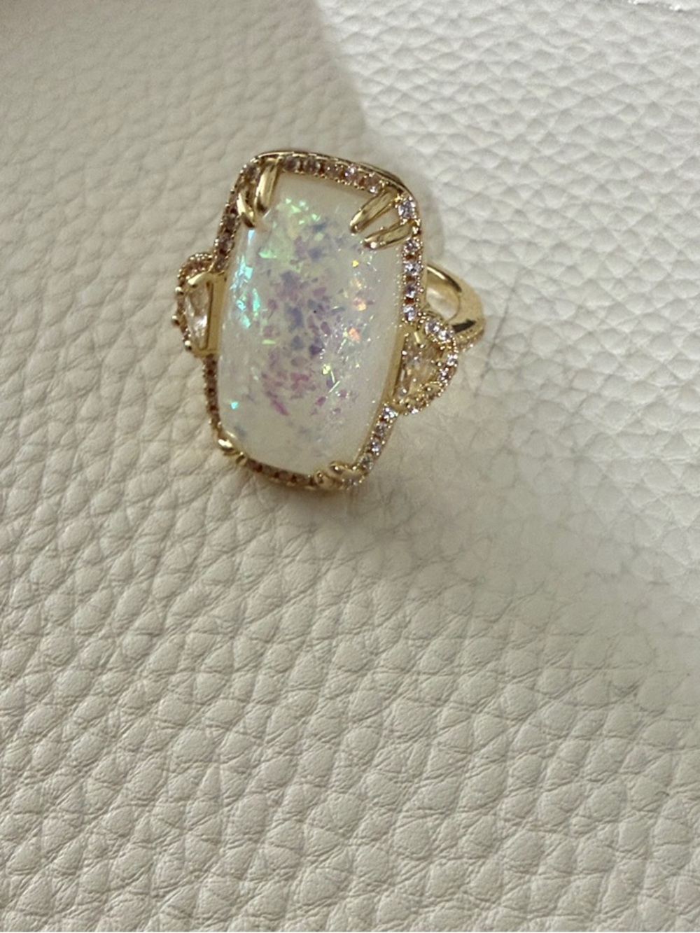 18K Gold-Filled Lab Opal Statement Ring - size 7
